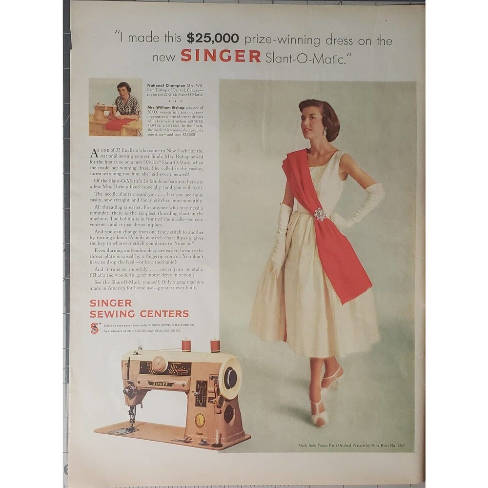 Singer Slant O Matic Sewing Machine Print Ad 1957